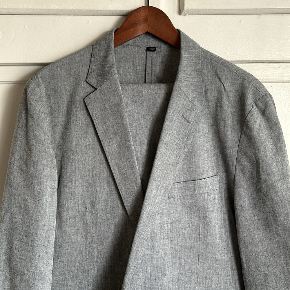 J. Crew Ludlow Unlined Cotton Linen Slubby Grey 42R Suit Somelos Fabric